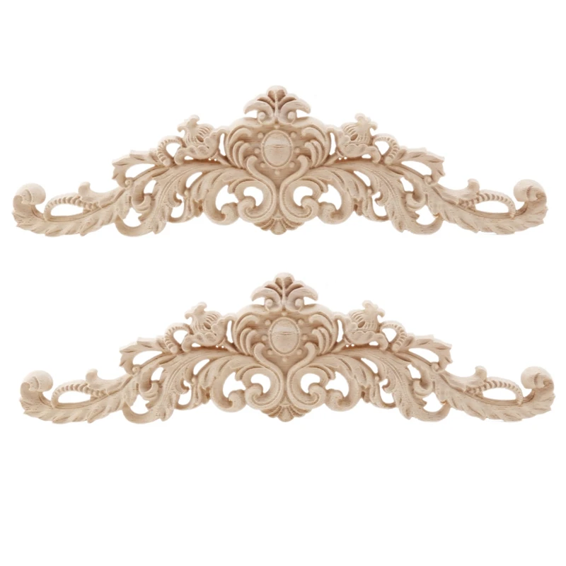 

2X Carving Natural Wood Appliques For Furniture Cabinet Unpainted Wooden Mouldings Decal Vintage Home Decor Decorative