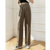 Spring Women Lace Up Straight Leg Suit Pants Female Solid Color High Waisted Trousers Lady Chic Designer All Match Work Pants - Image 2