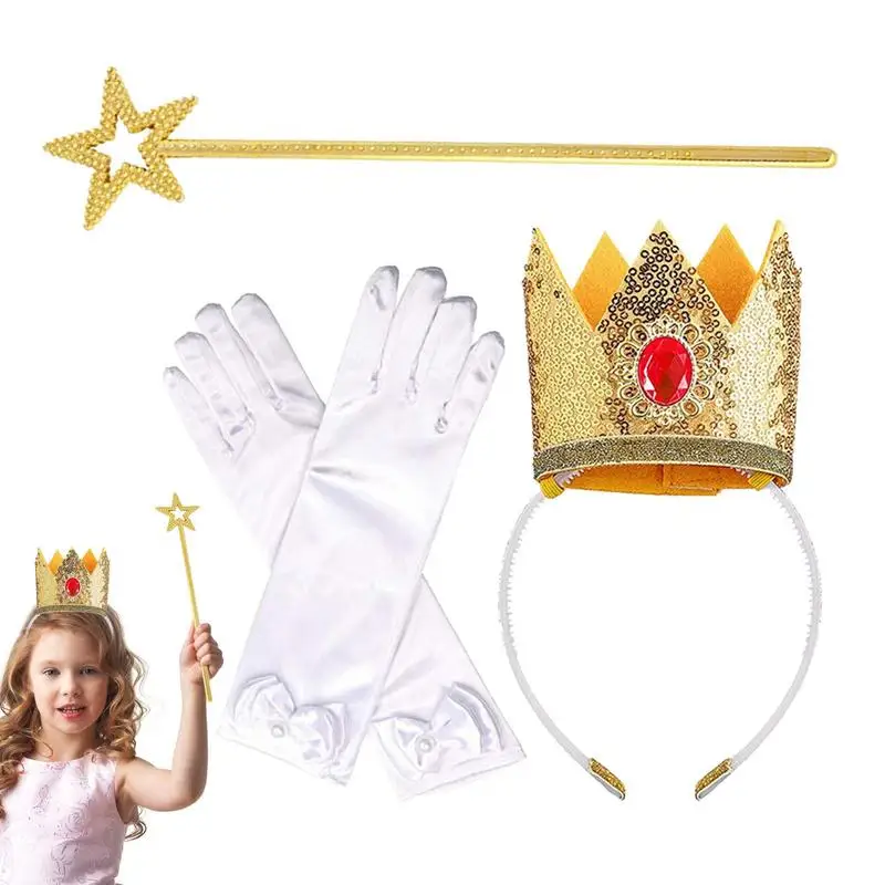 

Princesses Peach Accessories Princesses Peach Costume Crown Wand Gloves Girls Princess Crown Earrings Gloves Halloween Accessory