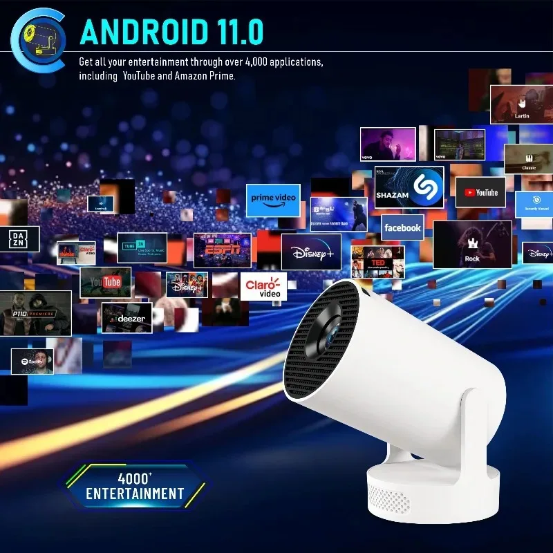 2025 신형 HY300 울트라 포터블 4K 프로젝터 안드로이드11 300ANSI 전자 초점 BT54 스피커 야외 캠핑 영화용