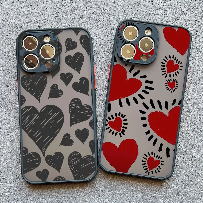 Chic Full Screen Red Love Heart Pink Shockproof Phone Case