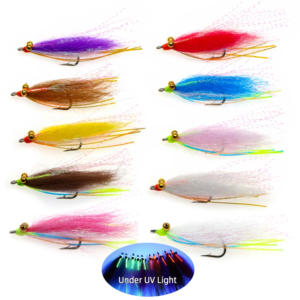 10 Stück # 4 # 2 1/0 2/0 Kettenperlen-Auge Crazy Charlie Fly Bonefish Permit Tarpon Forelle Barsch Salzwasser Streamer Angelköder