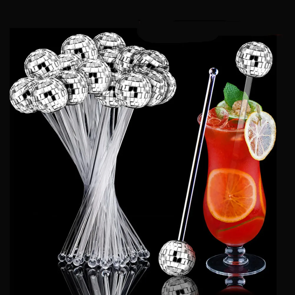 51015PcsDiscoBallsCocktailStirrersRoundTopSwizzleSticks