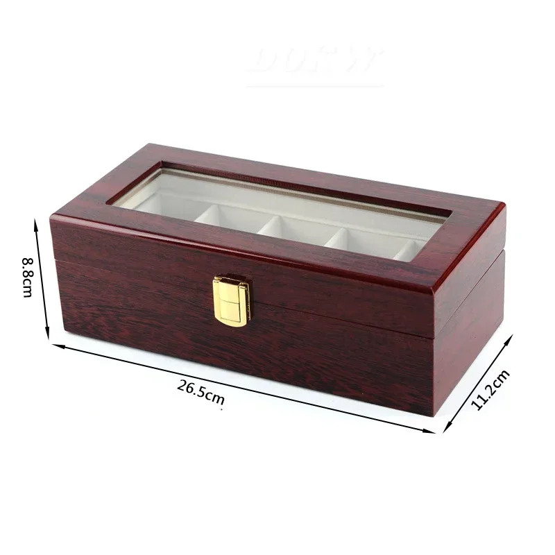 Wood piano painted watch box Lovers watch storage box Red wood glass skylight display