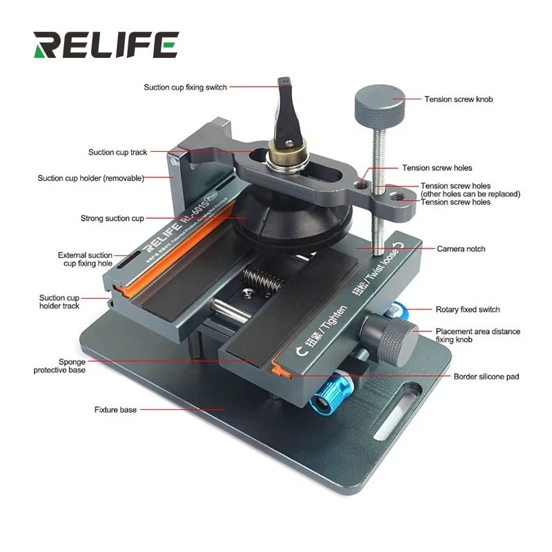Relife Rl601s Mais a Remoção de Vidro Traseira Tela do Lcd Dishabmly 2-em1 Ferramenta de Remoção do Reparo do Telefone Móvel Braçadeira Giratória Fixa de 360 °