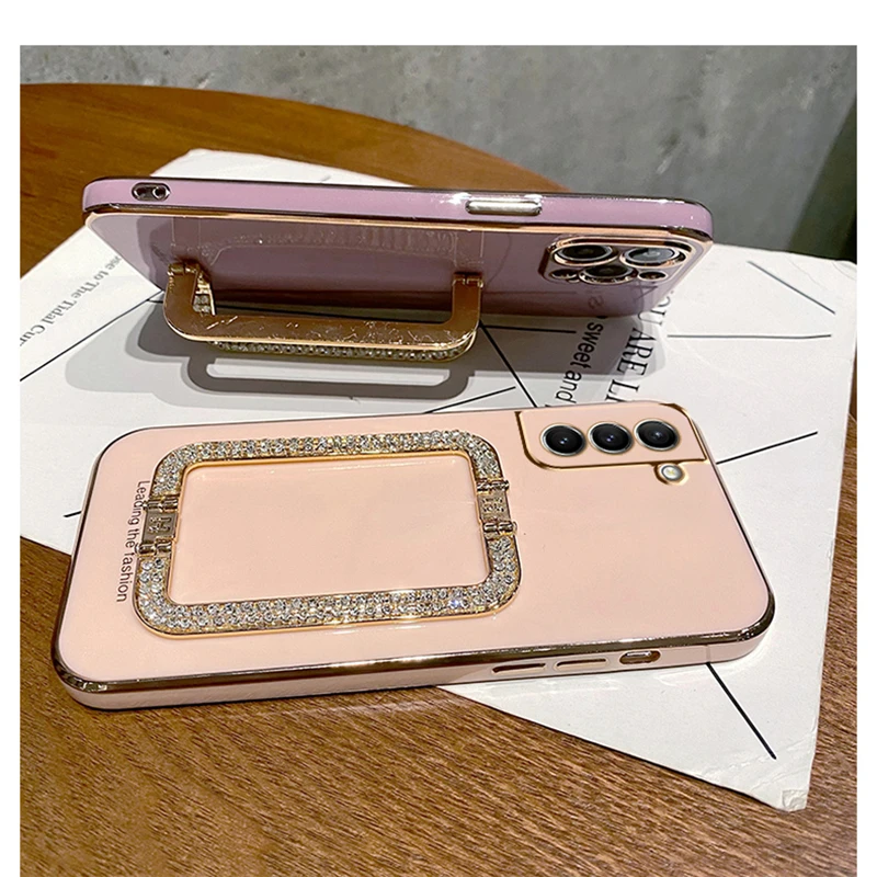 Phone Case Luxury Rhinestone Metal Holder Wrist Bracket Plating For Samsung Galaxy S23 S22 Ultra S21 FE Plus S20 A53 A22 A50