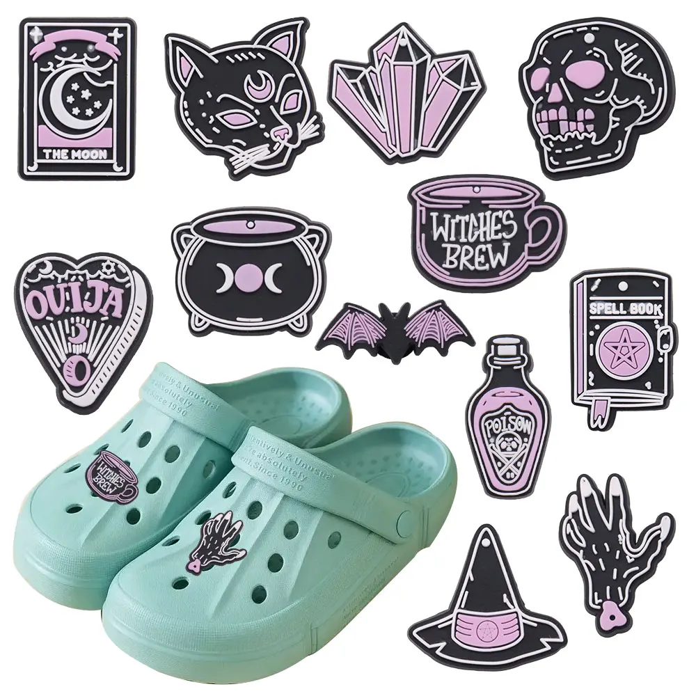 

Одиночная распродажа, 1 шт., подвески для обуви из ПВХ, черная волшебная летучая мышь, Череп, кристаллическое зелье, аксессуары для детей, подарок Jibz