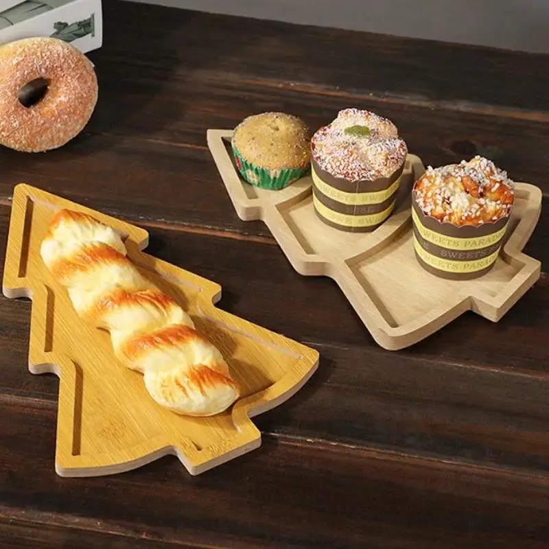 Christmas Tree Wooden Tray Christmas Tableware Dried Fruit Snacks Multi Grid Wooden Plates Home Fruit Plates Fast Food Plates