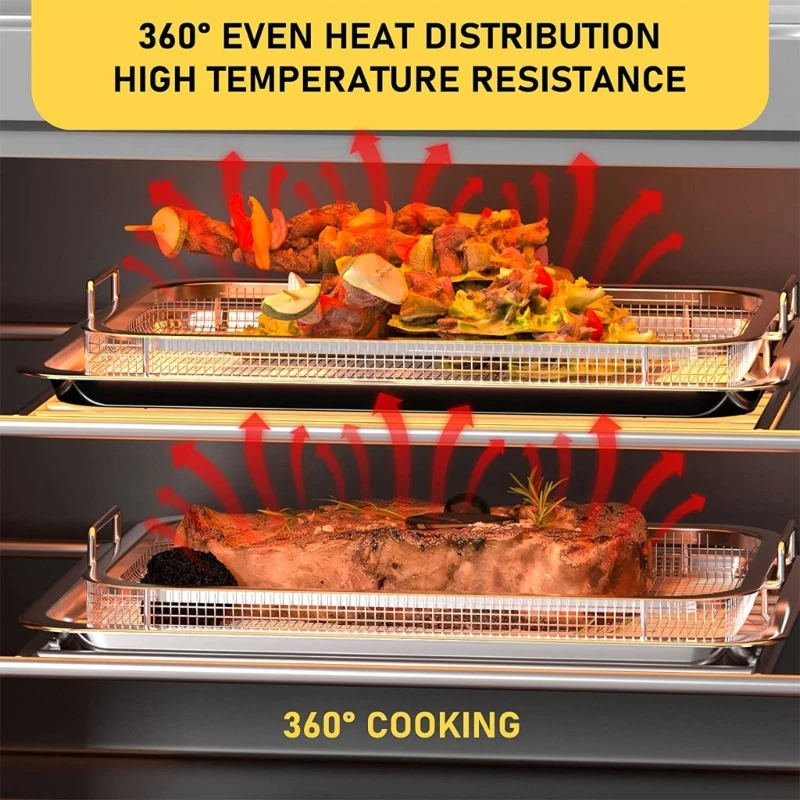 New Extra-Large Air Fryer Basket for Oven Stainless Steel Crisper Tray Non-stick Mesh Roasting Basket for Fries/Bacon/Grill