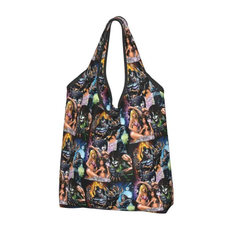 

Fashion Print Kisss Rock & Roll All Nite Party shopping tote bag portable shopper shoulder heavy metal band handbag