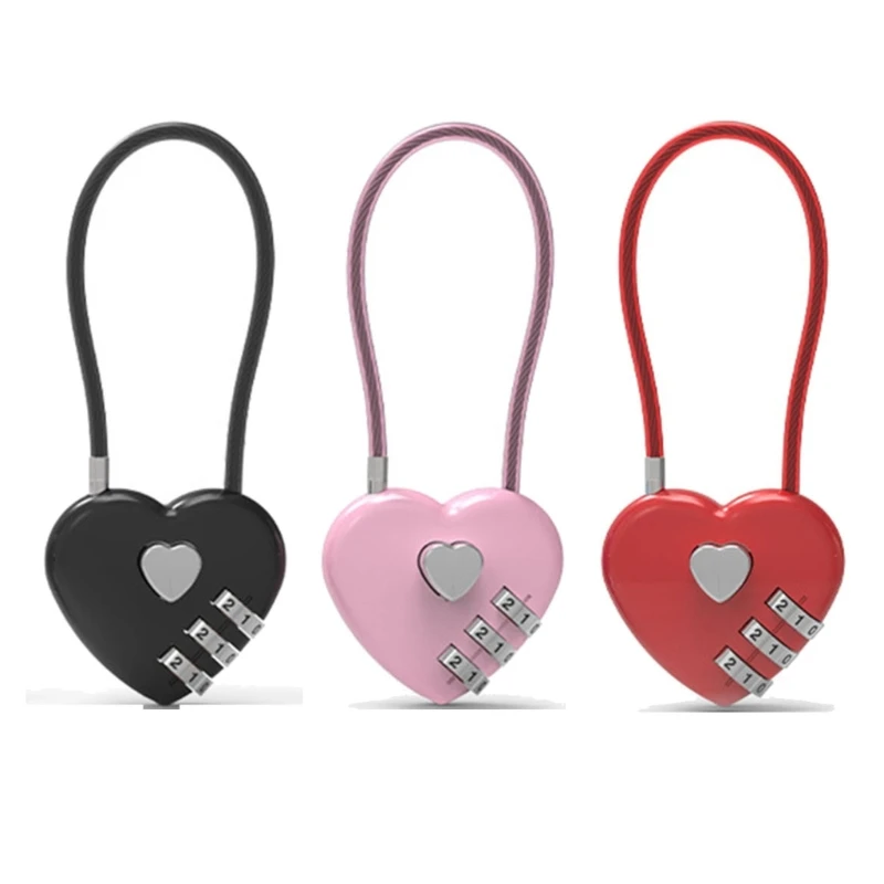 Love Shape Lock Wedding Gift Heart Password Code Padlock Trolley-Case Concentric-Lock Long Wire Rope Password Padlock mini padlock,combination lock,security padlock,luggage padlock,travel padlock,digit combination lock,love heart lock