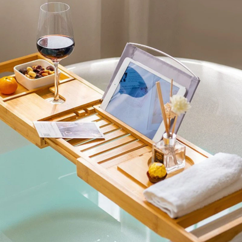 23.62 34.25 Soap Dish Non Slip Tablet Holder Storage Holder Expandable Luxury Wooden Bathtub Caddy Tray Bathtub Accessories