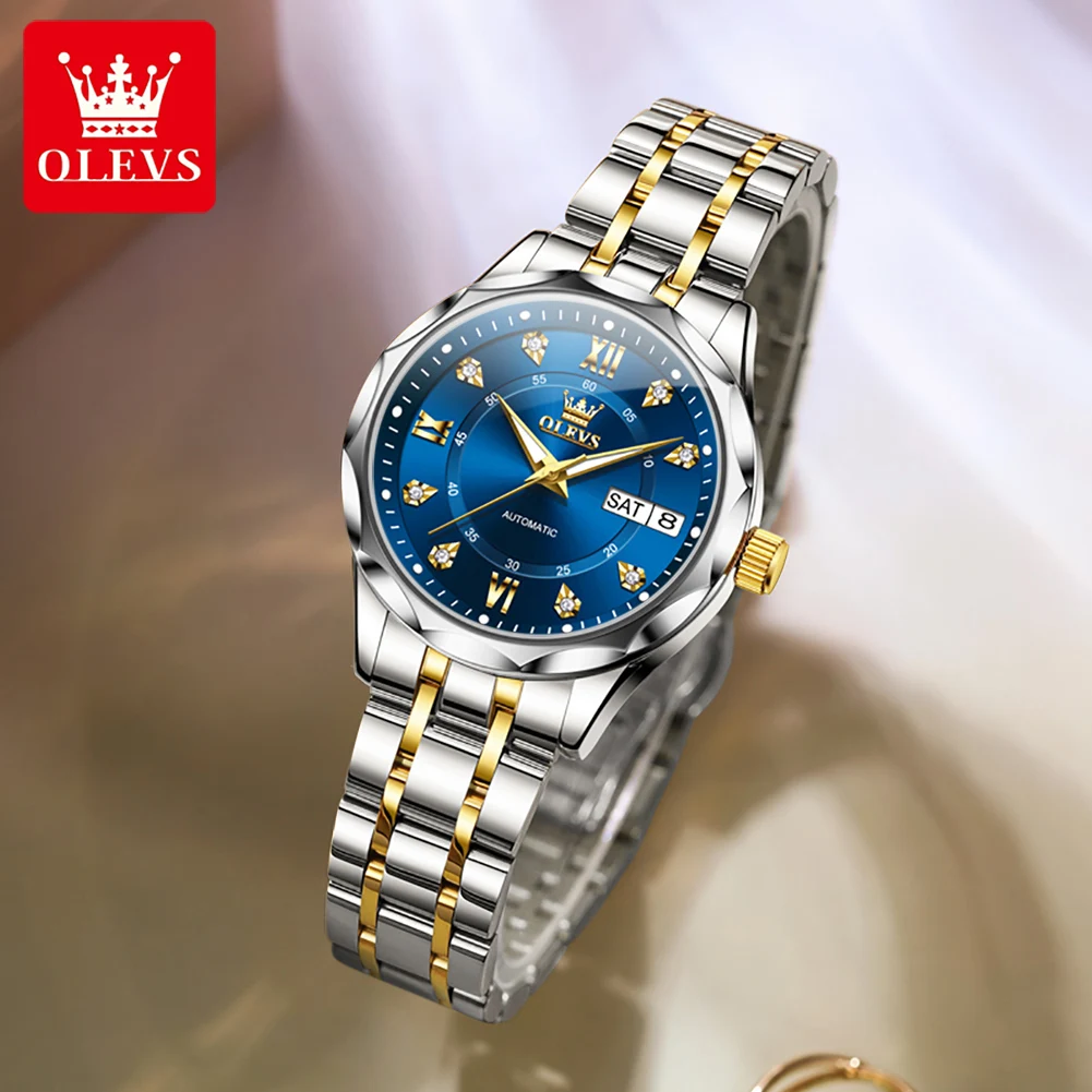OLEVS 6727 Woman Watch Top Brand Dual Calendar Automatic Wristwatch 30M Waterproof Luminous Fashion Mechanical Watch For Women