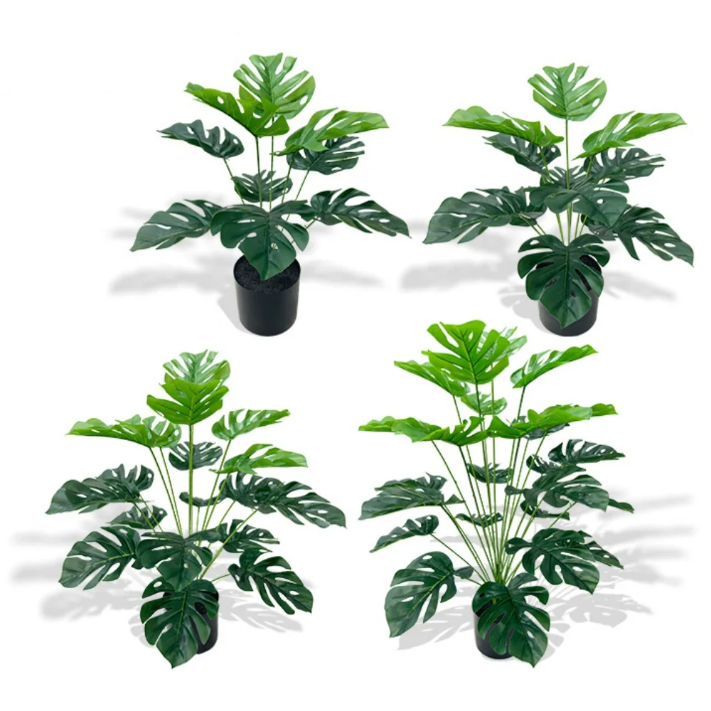 Artificial Plants Turtle Leaf Hyphosis Big Artificial Plants White Green Leaves Bonsai Simulated Plant Potted For Room Decor Home Garden Desk Orna
