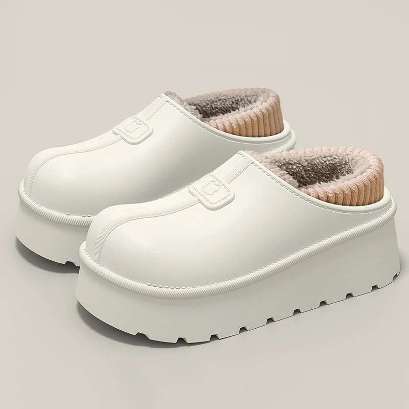 2025 Eva Waterproof Plush Slippers Women Lightweight Warm Chunky Platform Slippers Woman Thick Sole Non Slip Cotton Padded Shoes