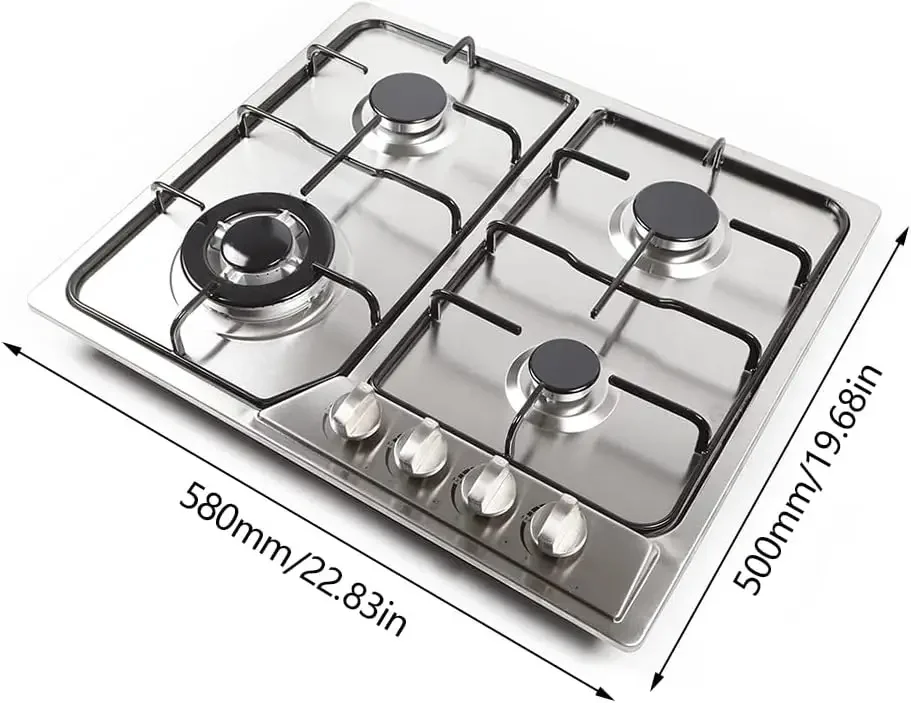 Burners Cooktop Built-In Stoves,Stainless Steel Natural Gas/LPG Gas Hob Conversion Kit,Stainless Steel Surface and Cast Iron Gra 6