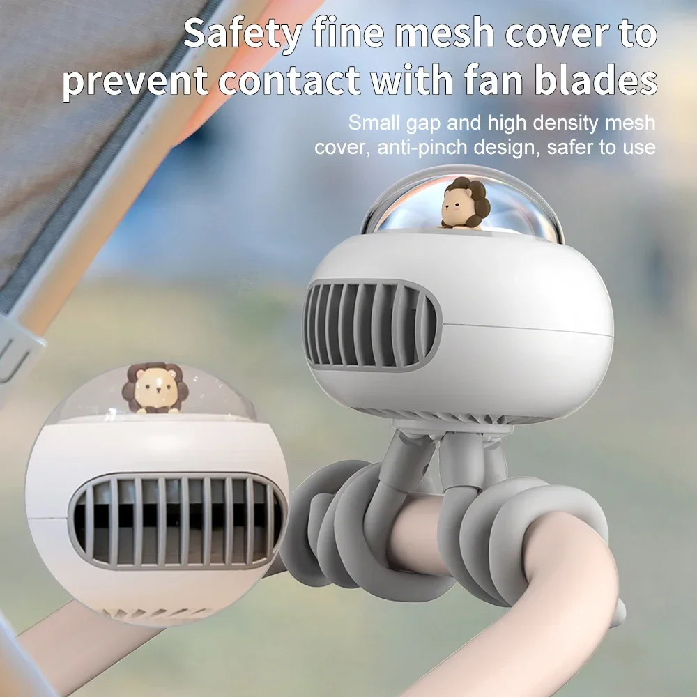 Mini Stroller Fan, Automatic Oscillating Fan, 1200mAh Battery Powered Portable Fan, 3-Speed Flexible Tripod Clip-On Fan for Car