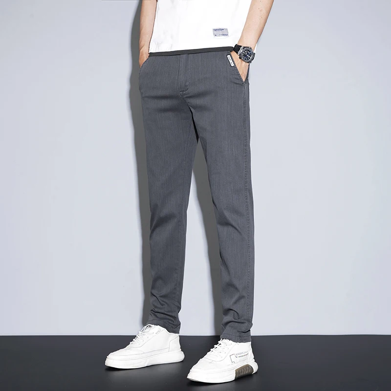 Spring Summer Man Casual Pants Thin Slim Elasticity