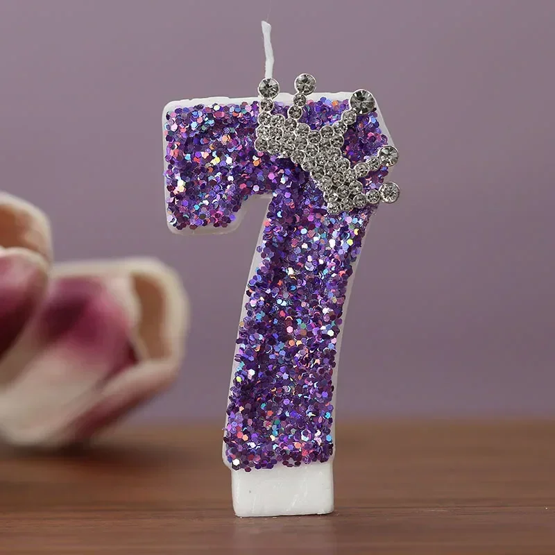 Elegant Purple Crown Numbered Birthday and Anniversary Cake Topper Candles for Princess Celebrations