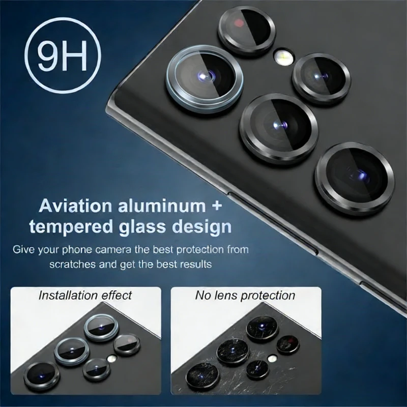 Titanium Alloy Camera Protector Ring with HD 9H Glass Rear Lens Case