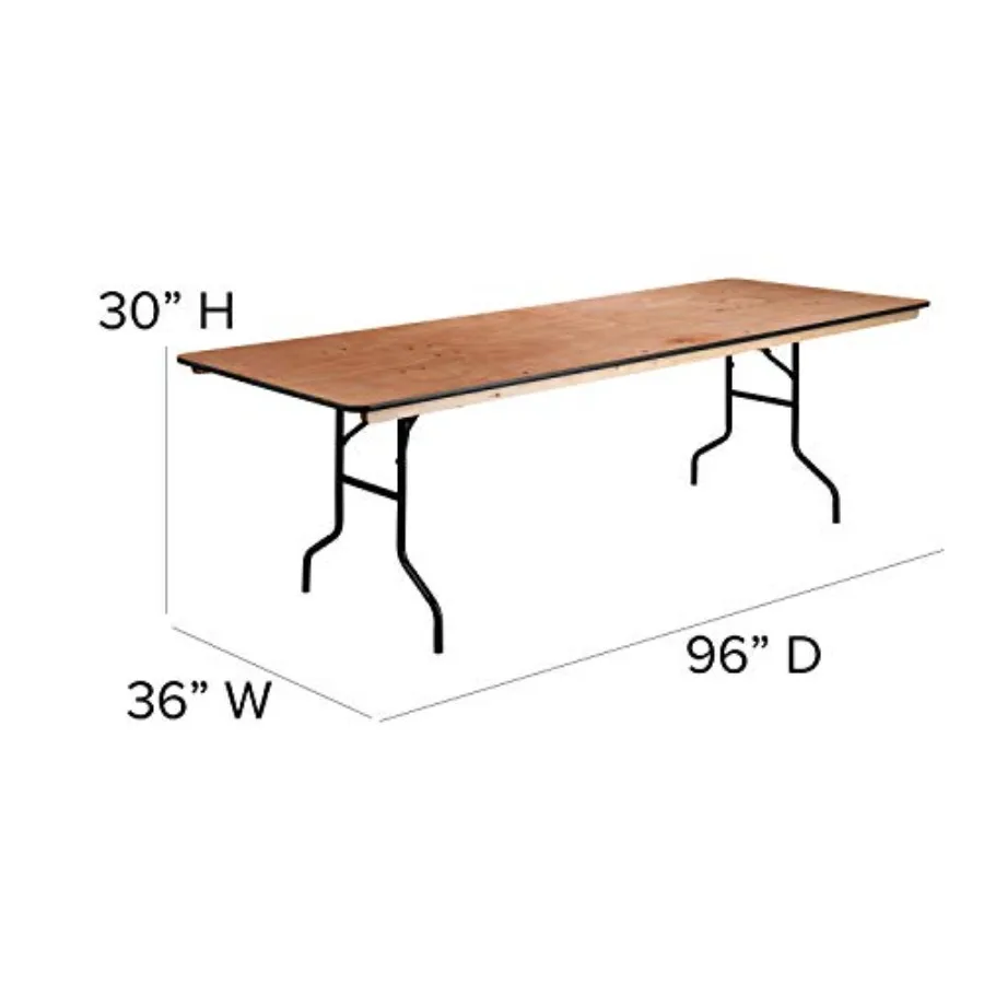 Fielder 8' Rectangular AllOccasion Wood Folding Event Table Foldable Portable Banquet Table with Wooden Top Natural Black