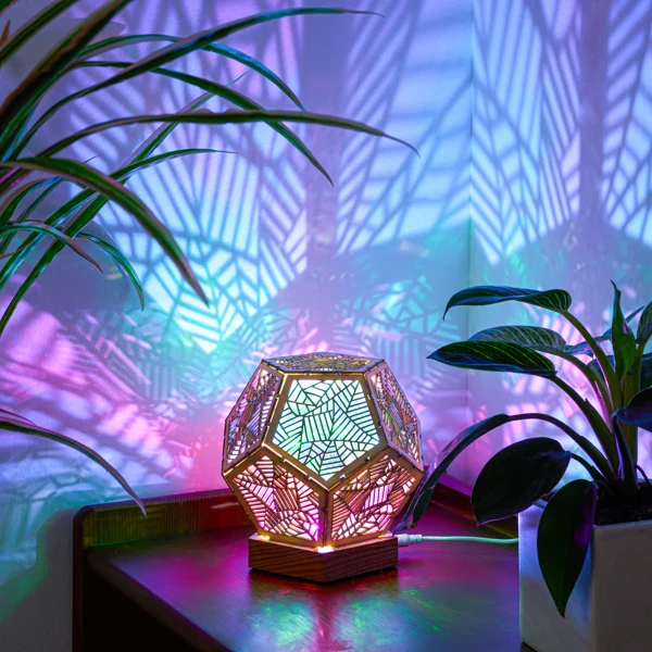 LED 七彩十二面体夜灯波西米亚极地星星口音灯投影仪-9