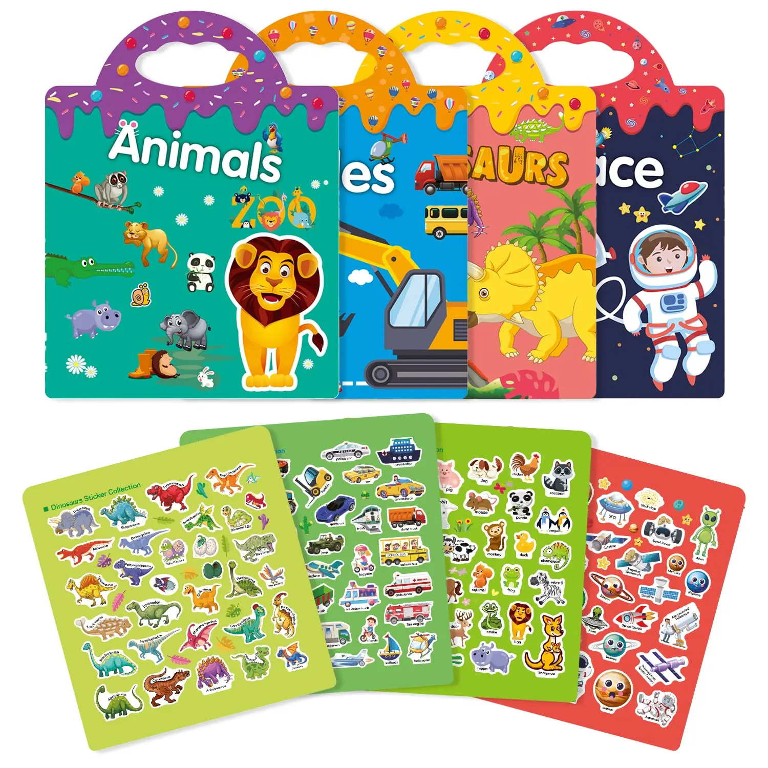 4PackReusableStickerBooksToys3DClearAnimalSpaceVehicles