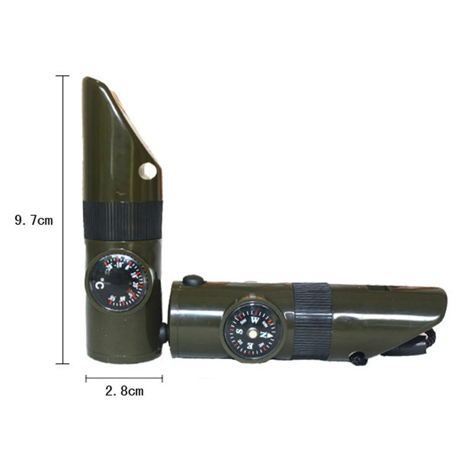 7 In 1 Whistle Survival Bushcraft Trekking Whistle Compass Mirror Torch Magnifier Led Light Thermometer Storage Compass Tools