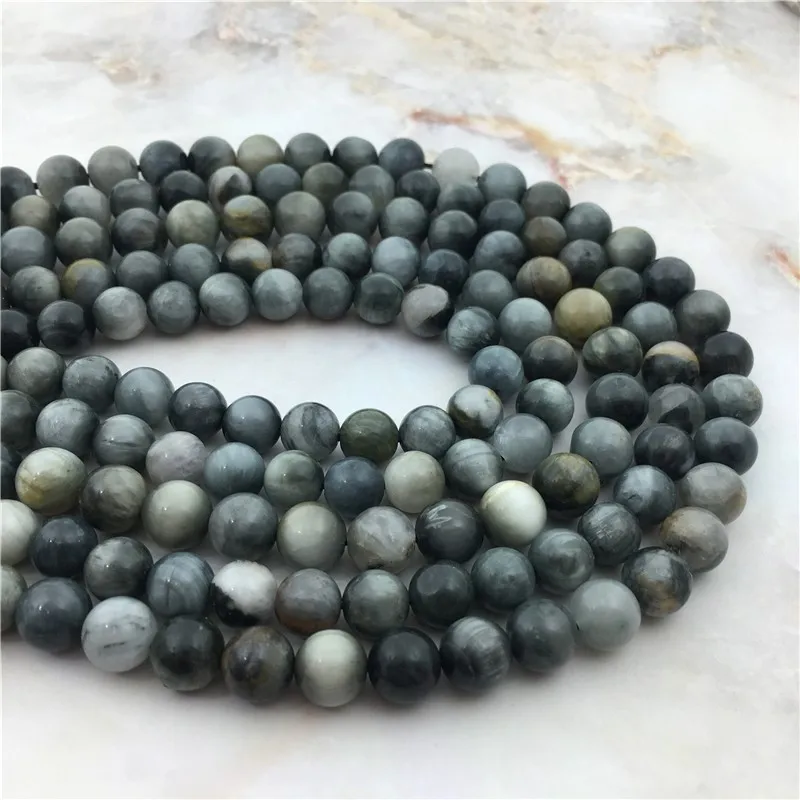 Natural Hawk's Eye Stone Beads 6/8/10/12MM High Quality Round Gray Smooth Beads Falcon's Eye stone For Jewelry Making Design