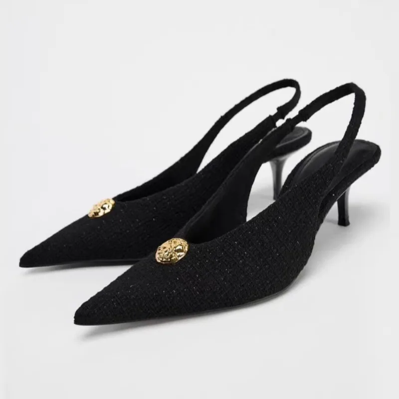 Ankle Wrap Women High Heeled Sandals Metal Buckle Decoration Stilettos Luxury Designer Dress Slingbacks Shoes for Lady