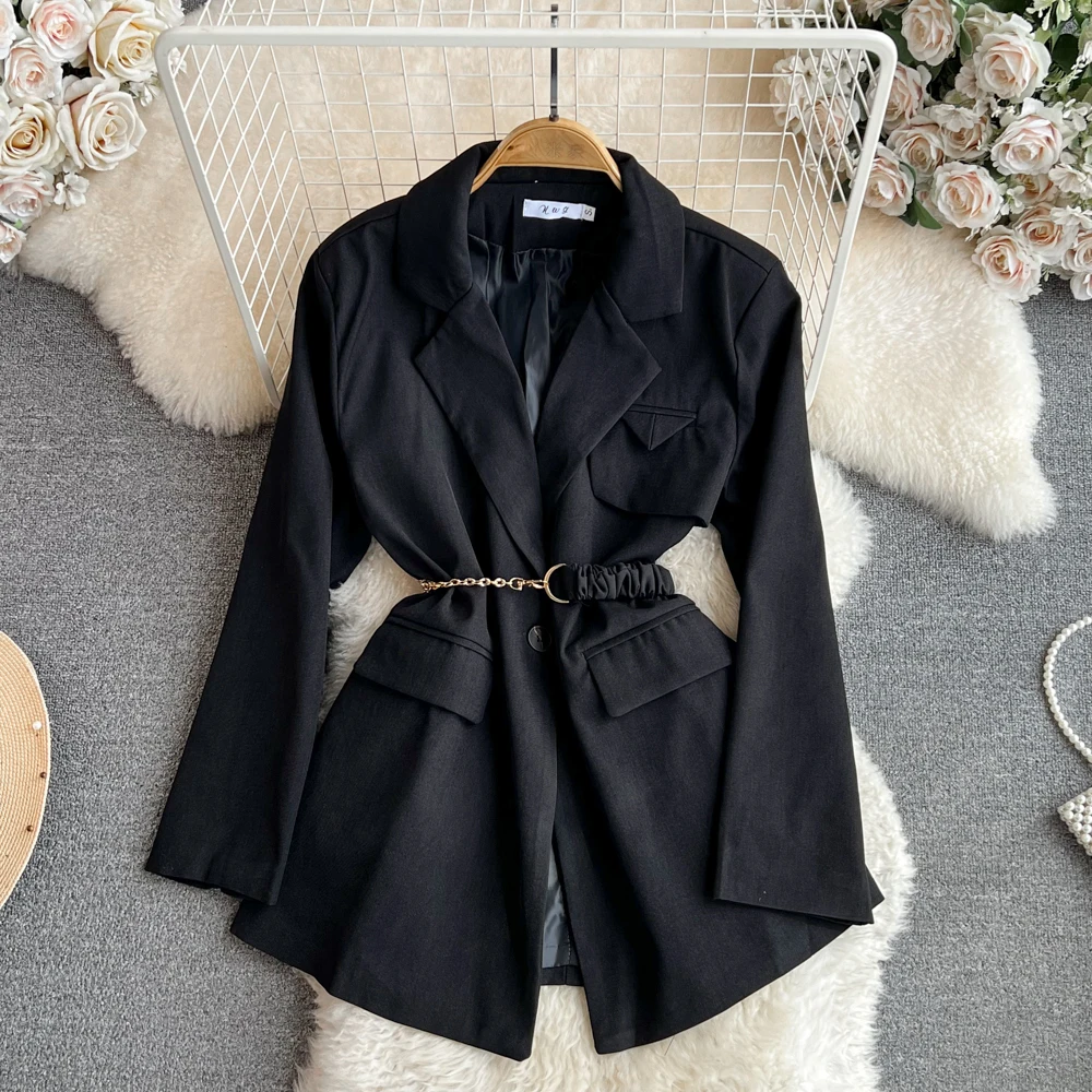 

SuperAen Autumn and Winter Design Black Suit Jacket Women's Korean Style High Waist Suit Blazers for Women