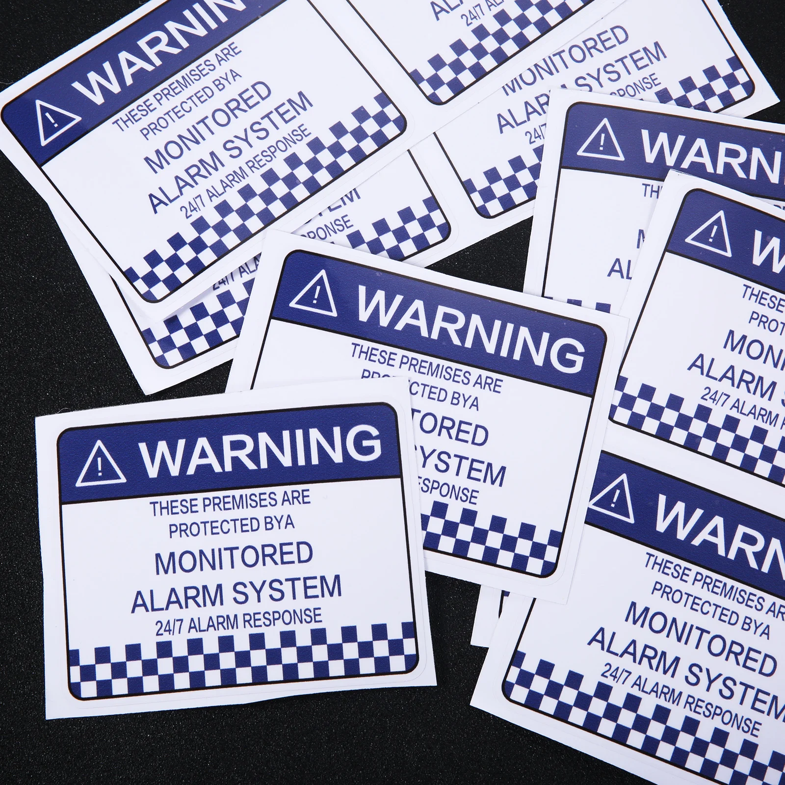 12pcs Warning Security Stickers 10cm*8cm Waterproof Decal "24/7 Alarm Monitored Response" Blue&White Home Business Anti-Theft