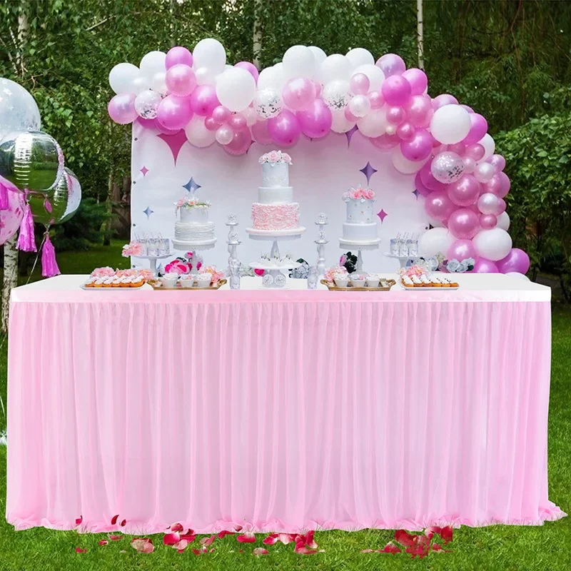 White Pink Tulle Table Skirts for Wedding Kids Birthday Party Tableware Tablecloth Table Skirts Tutu for Party 6/9/14 FT