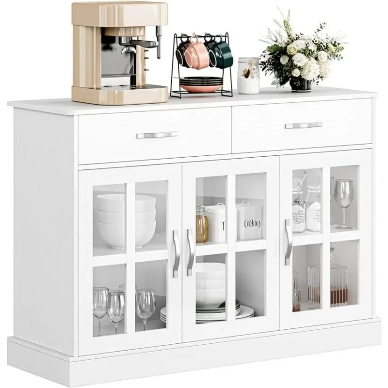 

Sideboard Buffet Cabinet with Glass Doors, Buffet Sideboard Kitchen Sideboard Cabinet Buffet Table w/2 Storage Drawers & Shelves