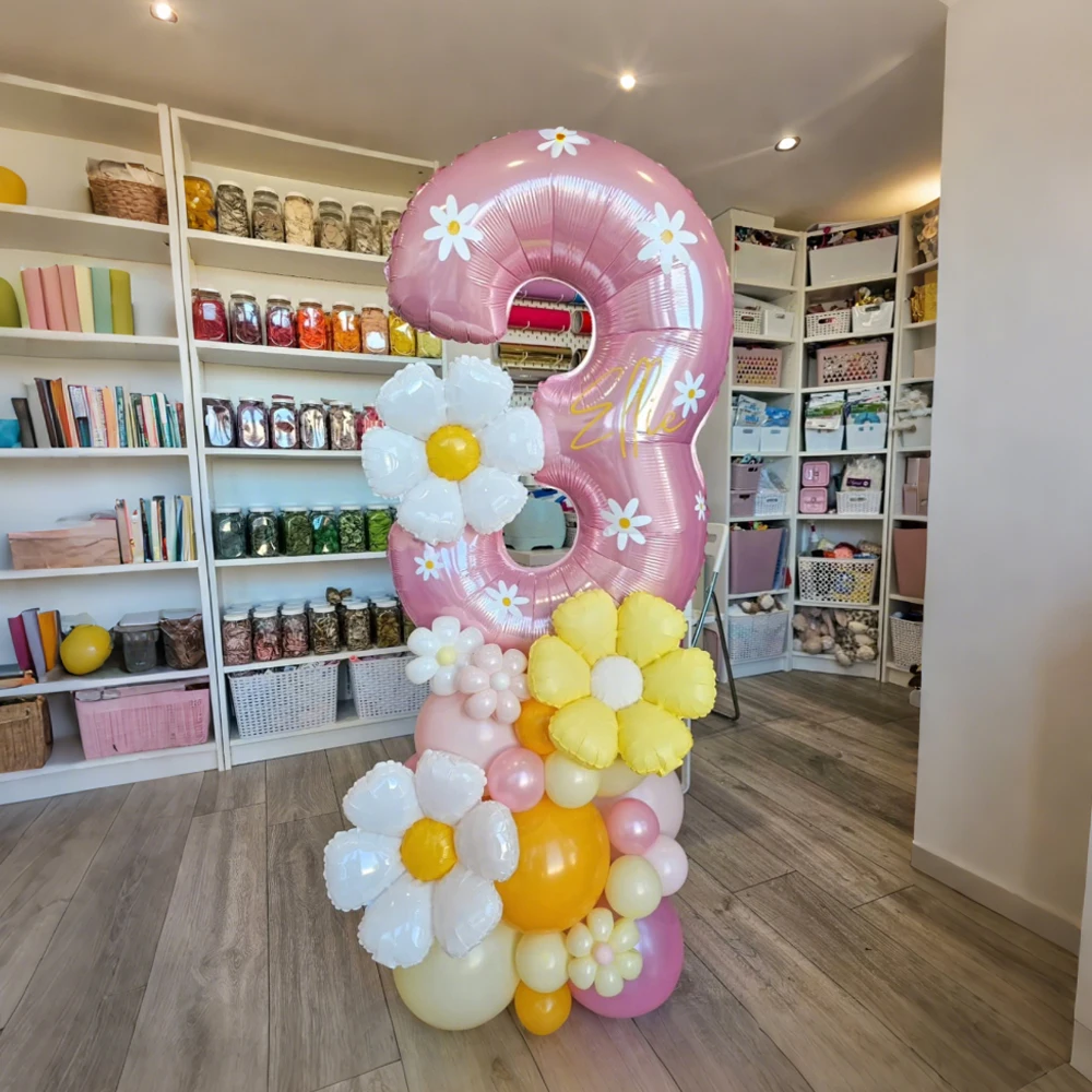 Maka Pink Digital Balloon Set with Yellow Daisy Aluminum Foil Balloon Suitable for Birthday Party and Anniversary Decoration