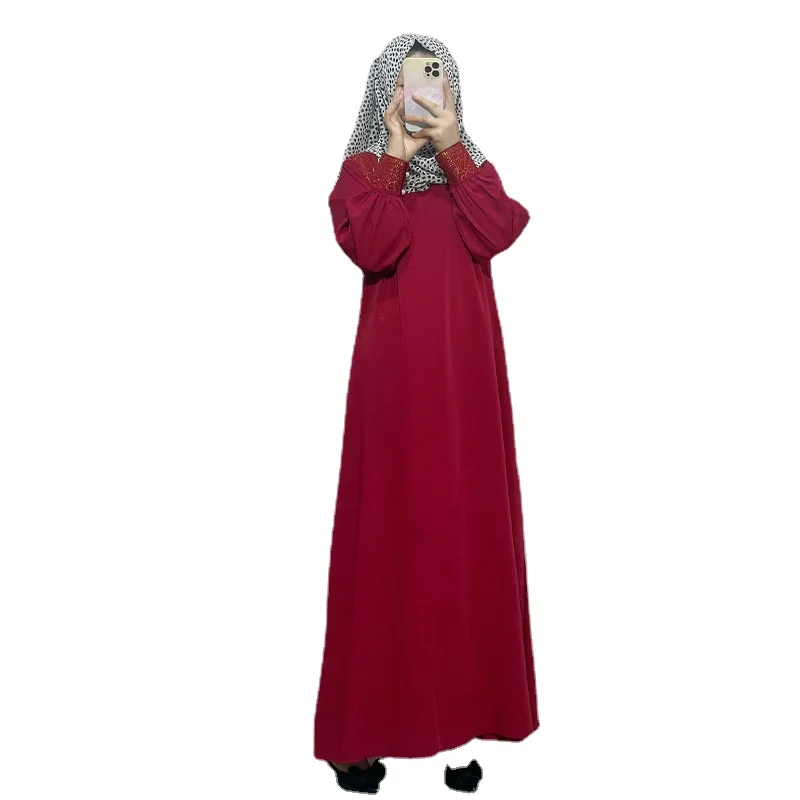Islam Ramadan Abaya Solid Color Casual Robe Femme Musulmane Loose Ladies Dress with Belt for Middle East Arabia.