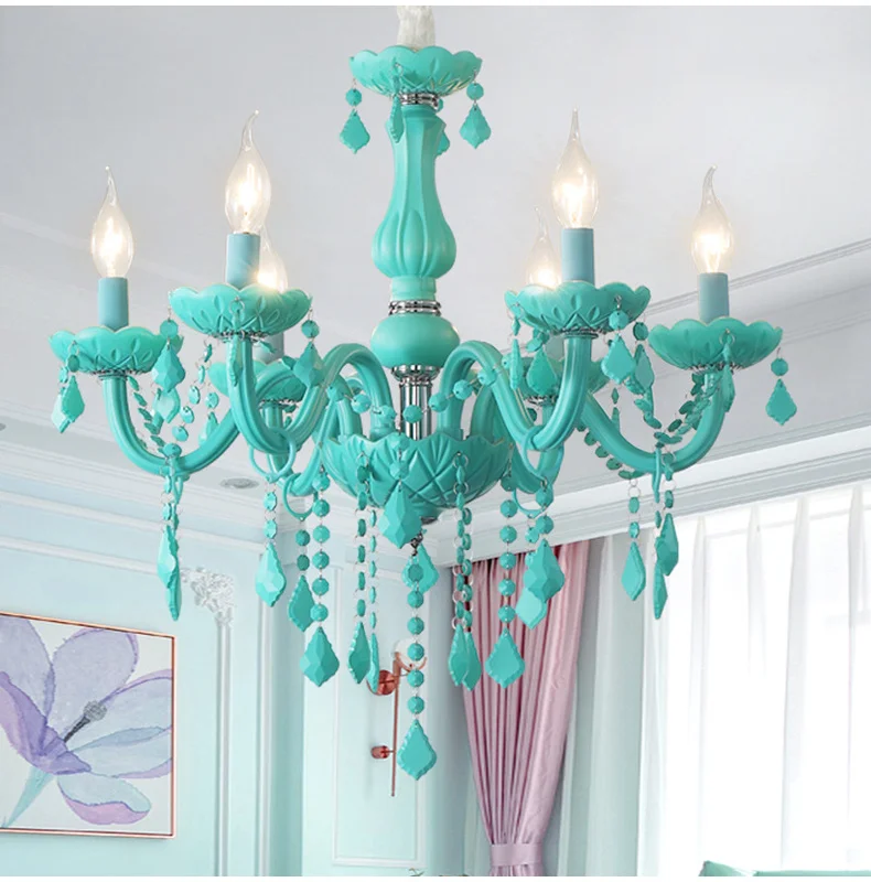 white chandelier Colorful crystal chandelier pink, green, purple, red, blue living room bedroom dining room girl children's room chandelier small chandeliers