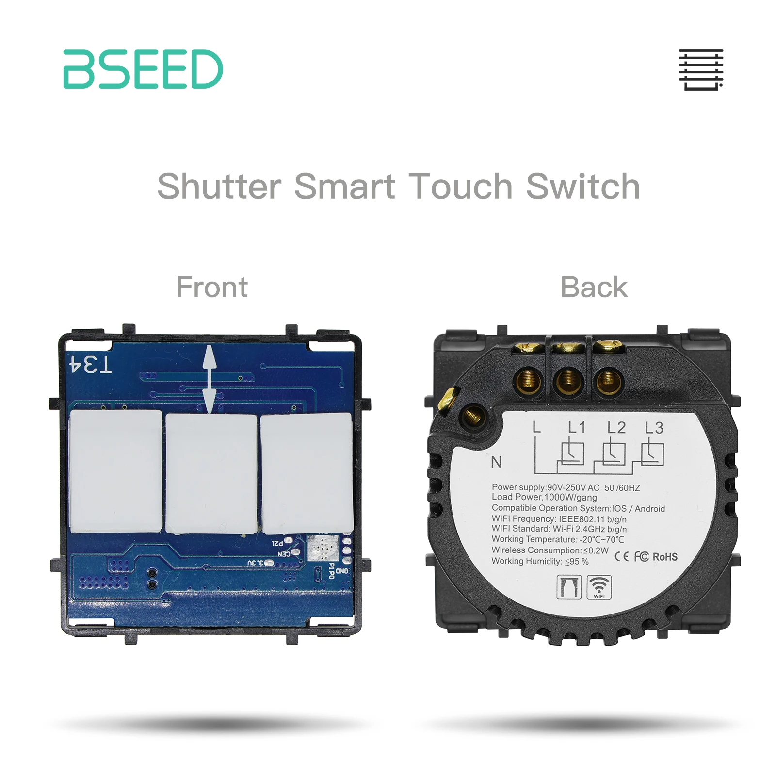 Bseed EU Standard The Base Of Wifi Touch Switch Function 1/2/3Gang  AC110~240V APP Control Wall Light Switch Without Glass Panel illuminated light switch Wall Switches