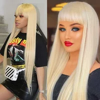 613 Honey Blonde Straight Human Hair Wig With Bangs Remy Hair Fringe Wigs For Women 180%Full Density Machine Made Wig With Bangs 2