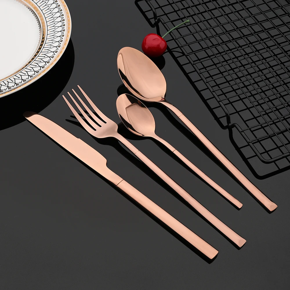Rose Gold Wedding Dinnerware Set Stainless Steel Tableware Set Dinner Knife Fork Spoon Luxury Flatware Cutlery Silverware