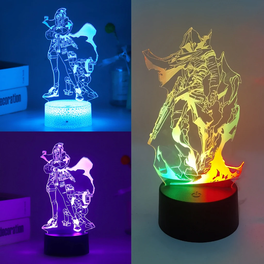 

New VALORANT Killjoy Yoru 3D Led Night Light For Kid Anime Dual Colorful Lamp For Child Room Decor Illusion Gift Jett Viper Omen