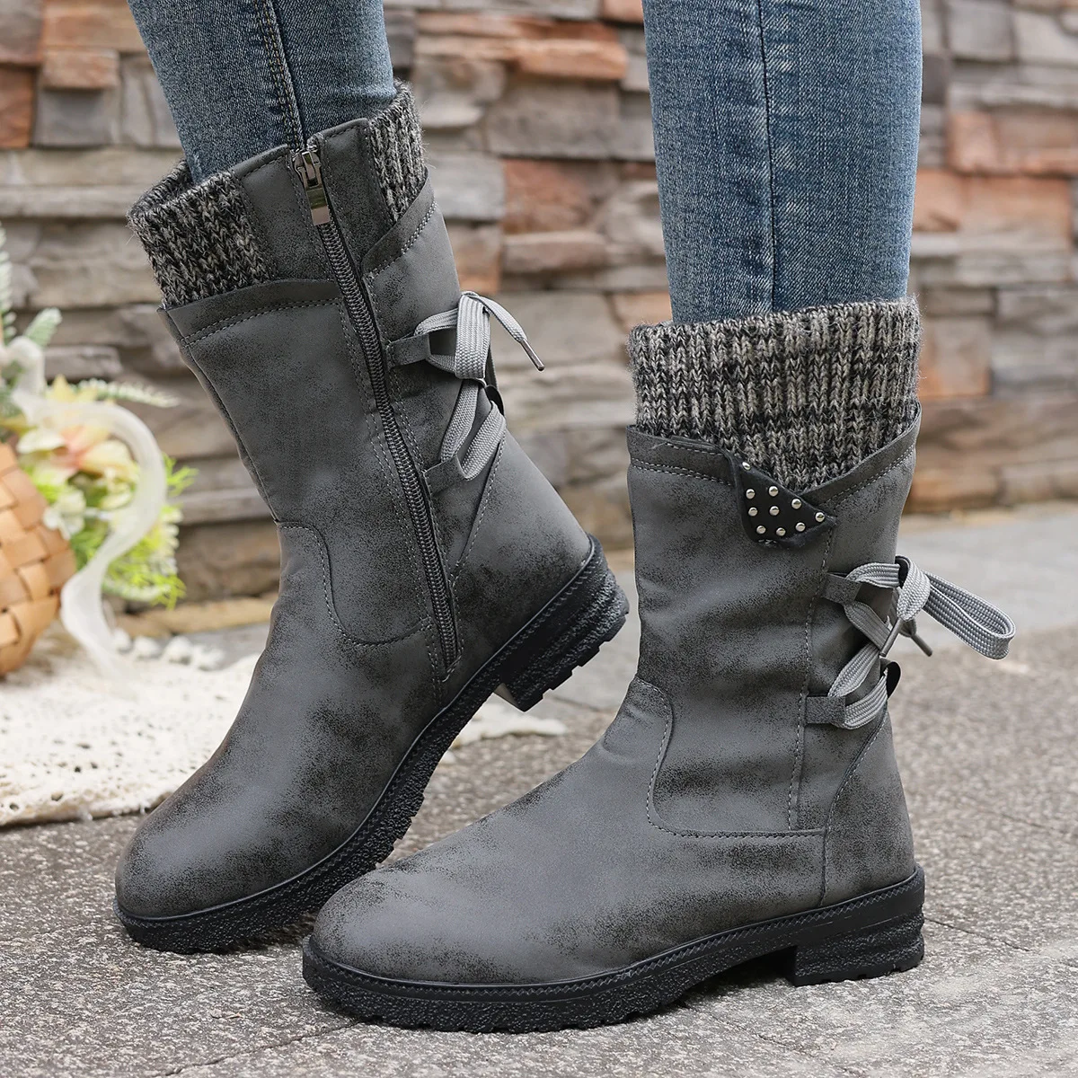 Autumn Winter 2025 Shoes for Women Mid-calf Boots Fashion Suede Snow Boots Zipper Warm Boots for Women Shoes Low-heeled Boots