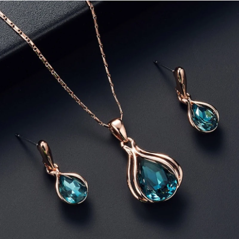 pendientes plata 925 andywen conjunto tous de pendiente y collar y Conjunto de collar de pendientes boda geométricos creativos Zhihai azul, moda europea y conjunto de gota de agua azul y verde para mujer| | - AliExpress