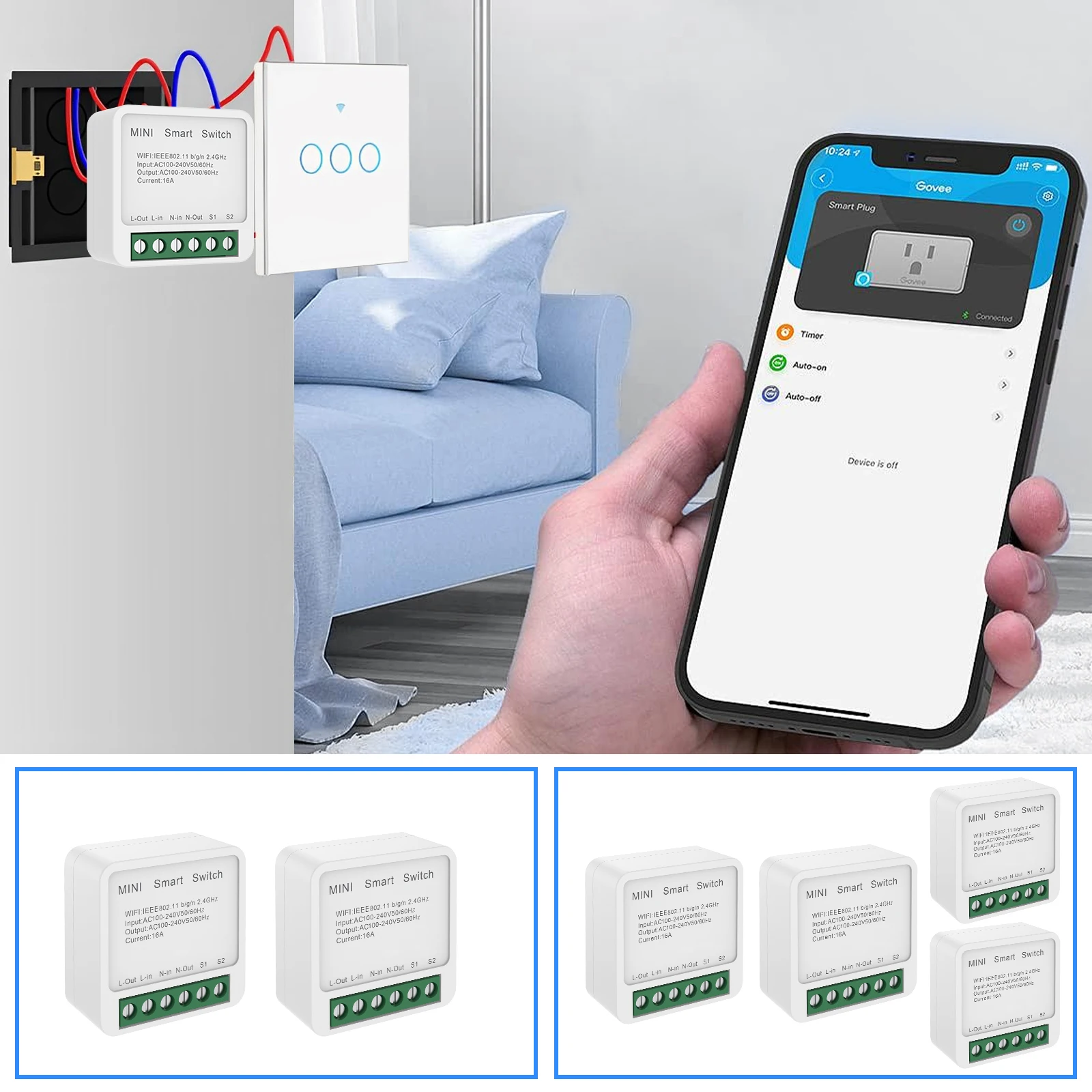 

Смарт-переключатель с Wi-Fi, 2/4 шт.