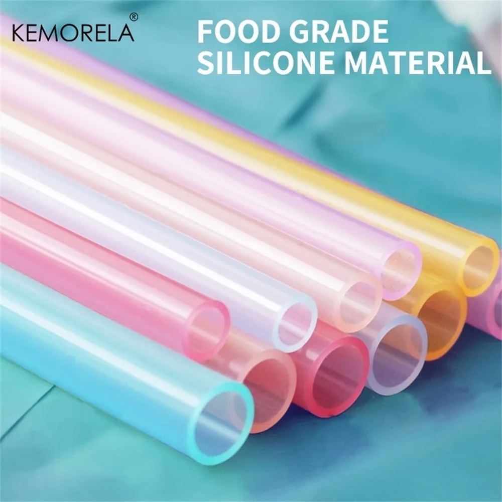 Set of 6 Reusable Transparent Silicone Straws with Cleaning Brush - Eco-Friendly Party Accessory