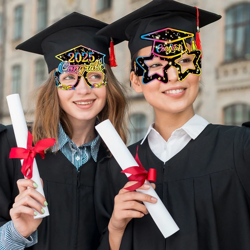 8pcs Colorful Happy Graduation Weird Photo Props, Graduation Season Congrats Grad Paper Glasses