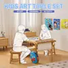 Art Table and Chair Set for Kids with Paper Roll Holder, Storage Shelves, Side Tray, Organizer Caddy, and 2 Stools, Ideal for Ag