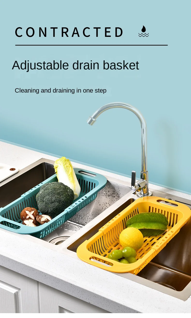 Acheter Égouttoir à vaisselle réglable, panier de vidange d'évier, lavage  de légumes et de fruits, support de séchage en plastique, accès à la  cuisine