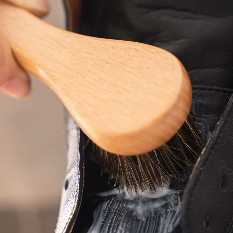 Mane hair shoe brush soft brush set shining mirroring professional home use horse hair brush Custom Logo Cleaning tools 4
