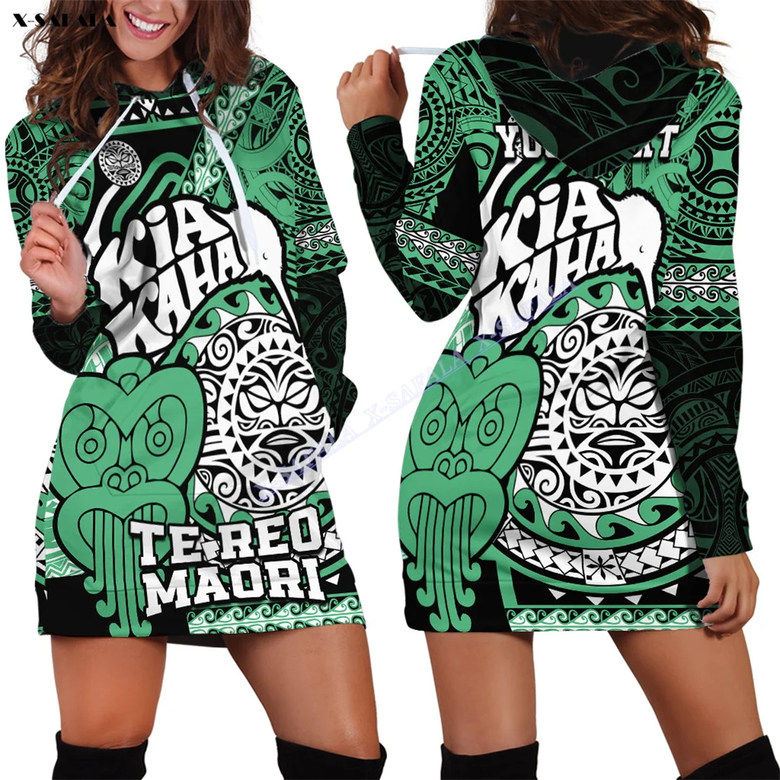 

Maori Haka Kia Aotearoa New Zealand Rugby Flag 3D Printed Slim Hoodie Dress Women Casual Long Sleeve Hooded Pullover Jumper